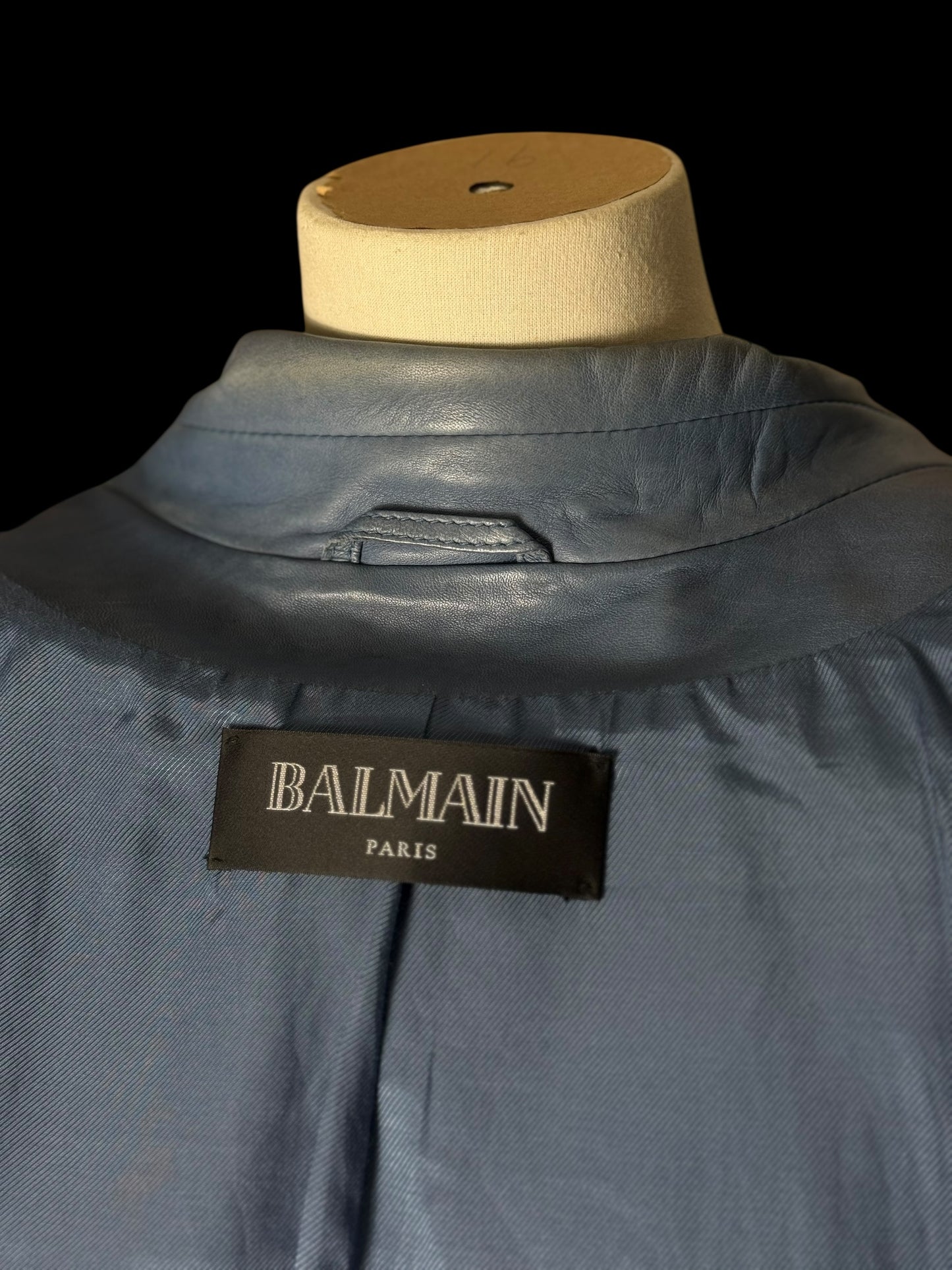 Women’s Balmain Blue Leather Biker Jacket FR42 Large RRP £2k+