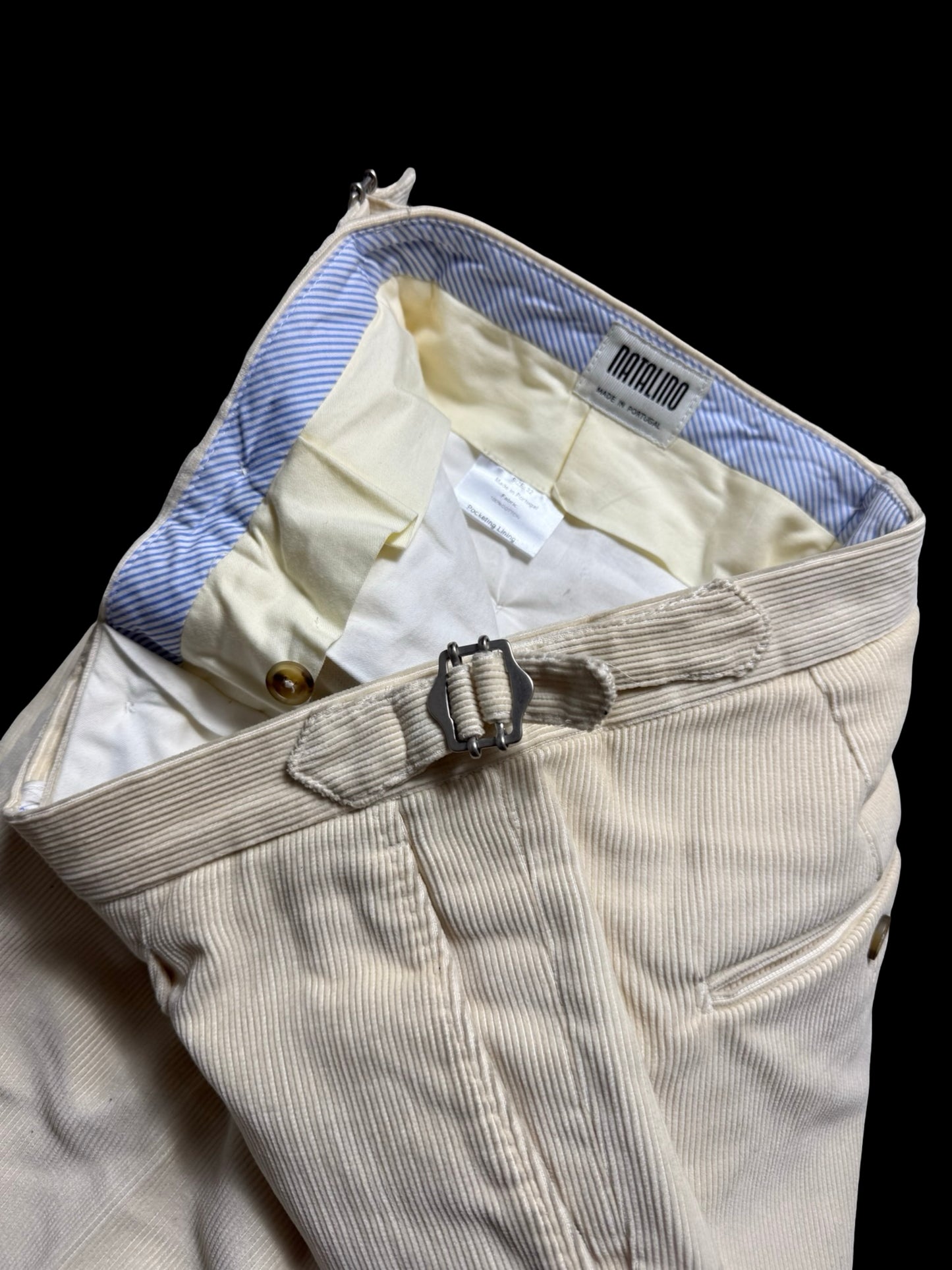 Natalino Off White Corduroy Pleat Front Trousers W30S RRP £180