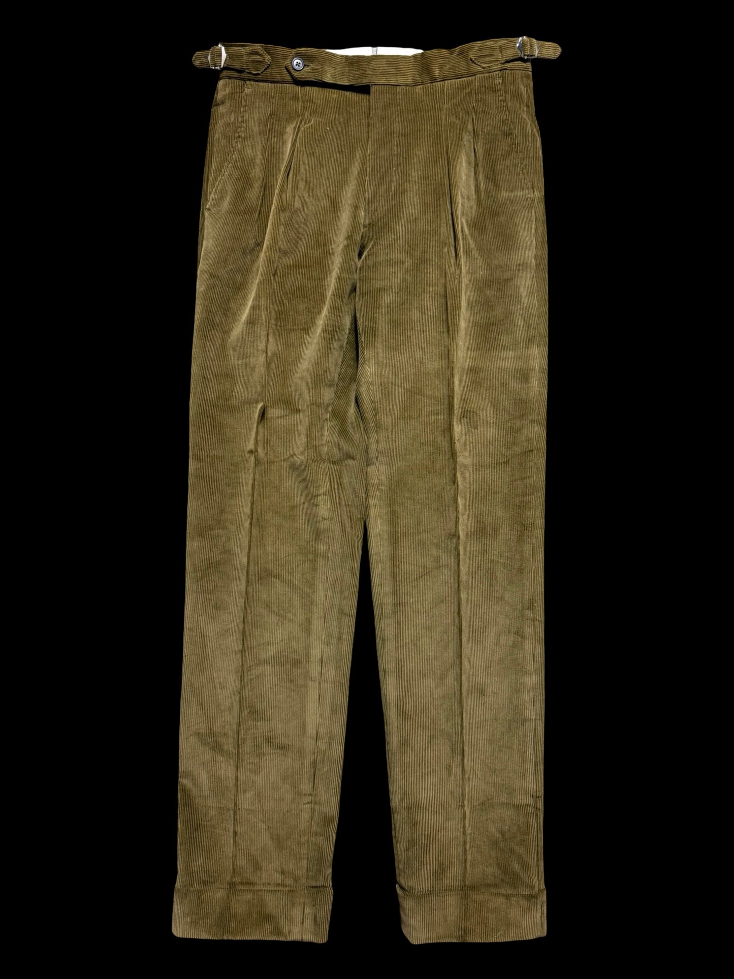 Natalino Moss Green Corduroy Pleat Front Trousers W30x30” RRP £185