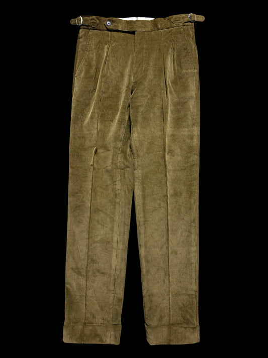 Natalino Moss Green Corduroy Pleat Front Trousers W30x30” RRP £185