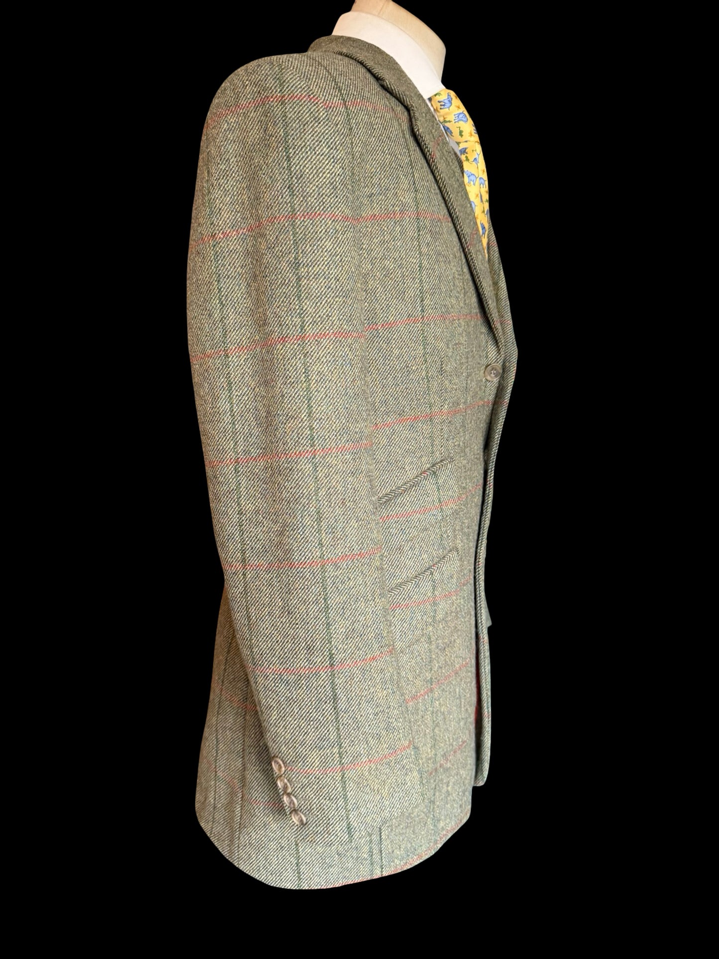 Vintage Bespoke Tweed Suit 40R / W34L Green Orange Overcheck Country