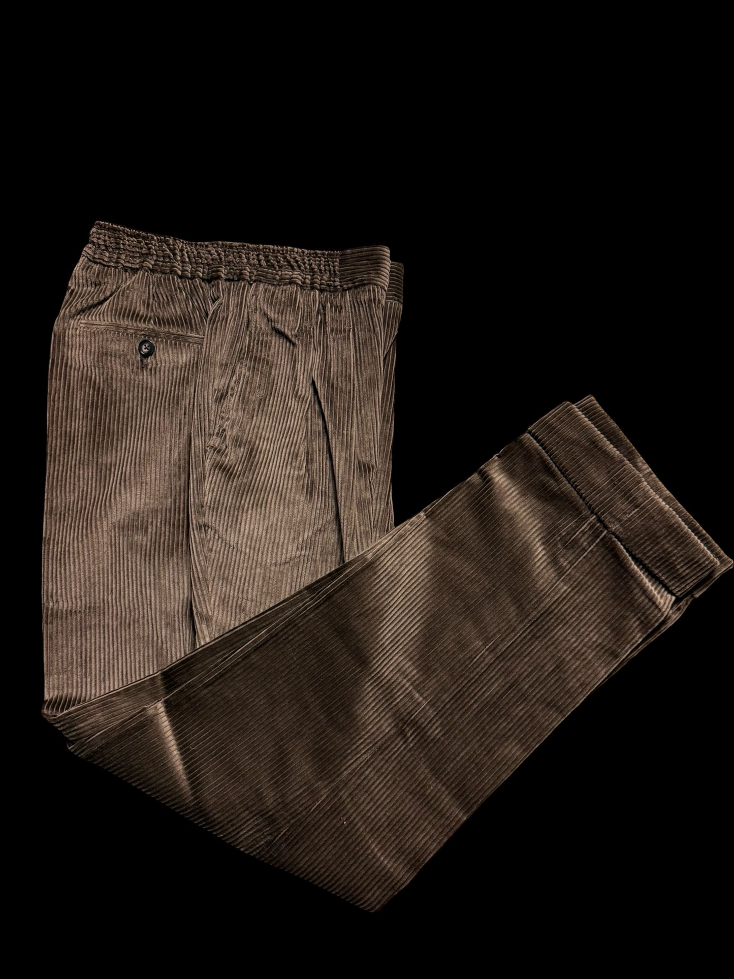 Natalino Brown Corduroy Pleat Front Trousers W31S Drawstring Elasticated Waist
