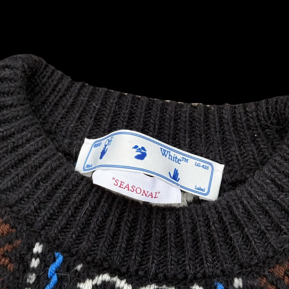 Men’s Off White Intarsia Knit Jumper Size Medium Wool Alpaca Mix Embroidered