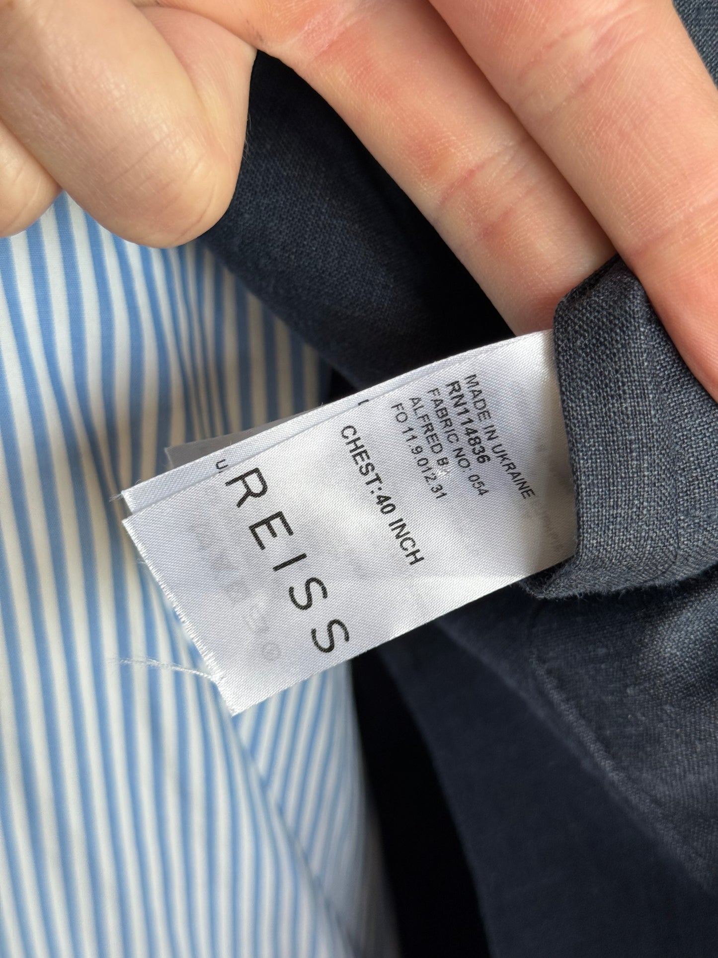 Men’s Reiss Double Breasted Suit 40R / W34” Slim Fit Wool Linen Silk Blue