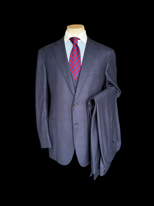 Brioni Brunico Su Misura 3PC Suit Navy Blue S160s Wool Check 54L / W38 RRP £6000
