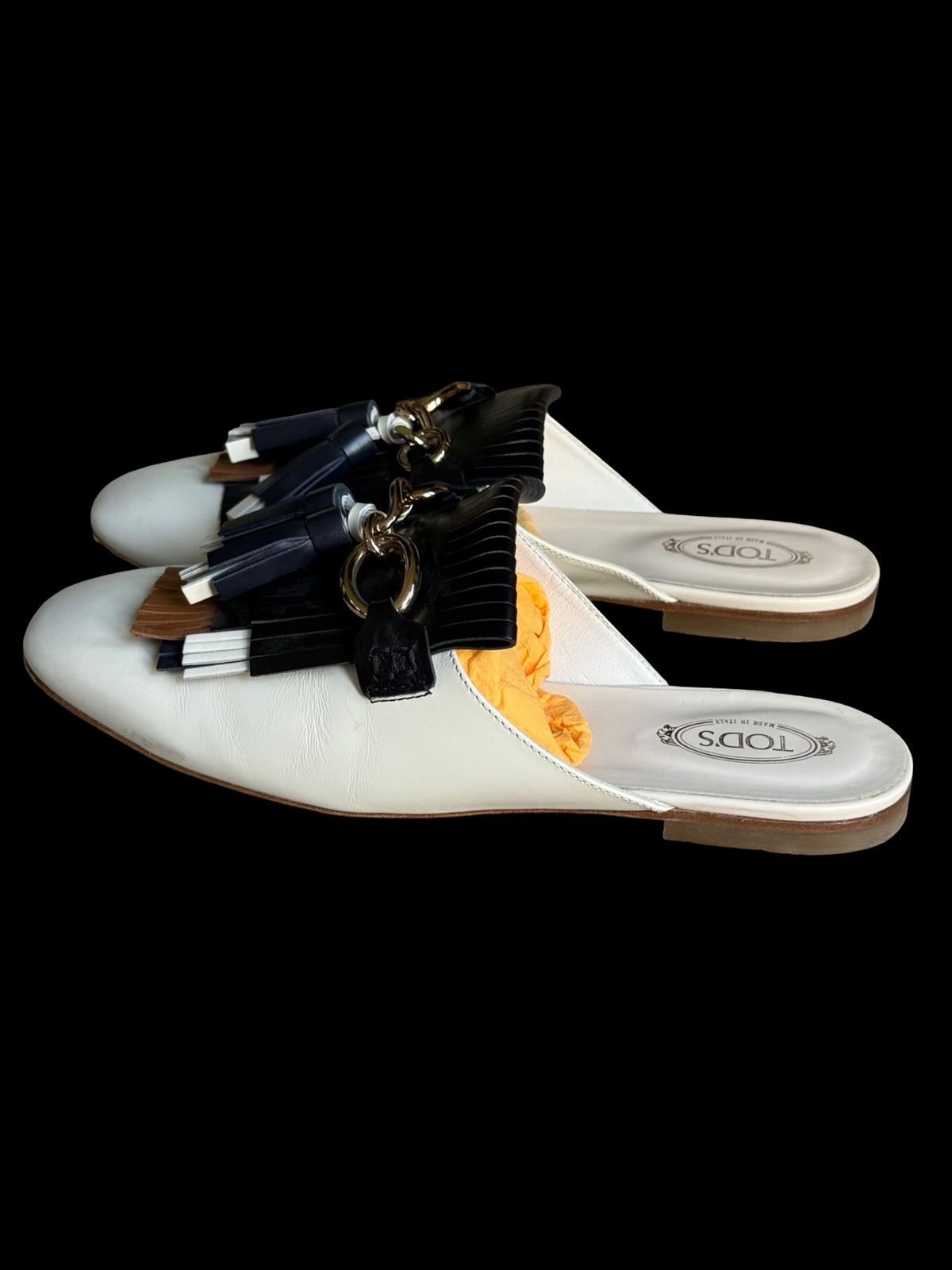 Women’s TOD’s Ivory White Leather Fringed Tassel Mules Size EU39 UK6