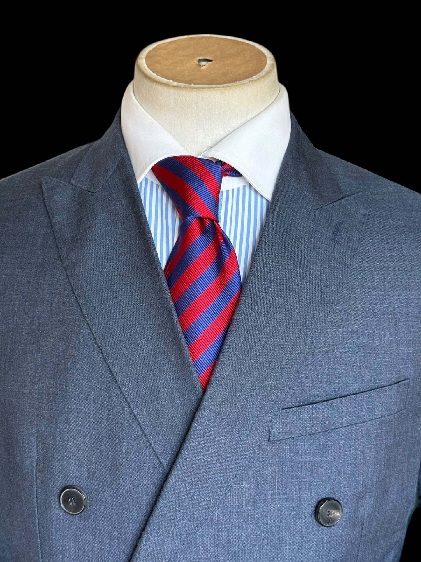 Men’s Reiss Double Breasted Suit 40R / W34” Slim Fit Wool Linen Silk Blue