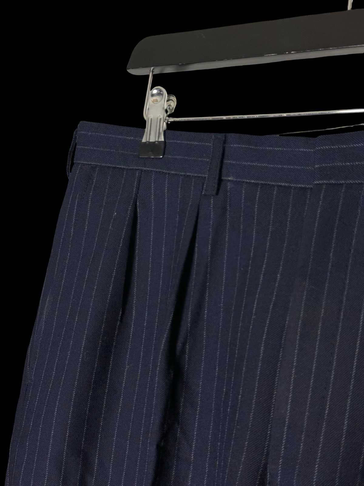 VTG Austin Reed Chester Barrie Navy Double Breasted Suit 39S/W34S Chalk Stripe