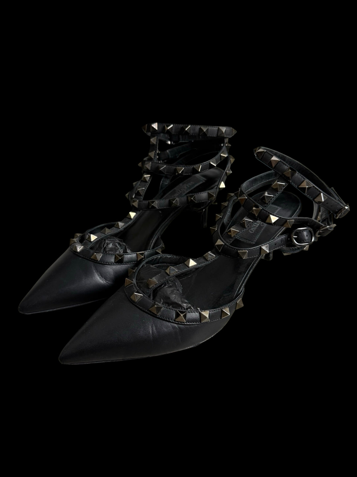 Valentino Garavani Rockstud Noir Black Ankle Strap Heels Size EU39 UK6