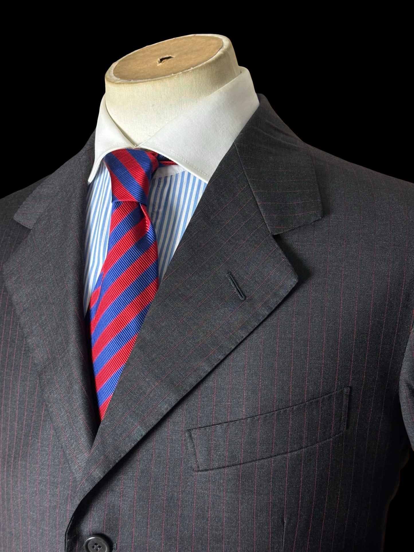 Bespoke Tommy Giulio Caraceni Grey Red Pinstripe Suit 42S/ W34” Sartorial