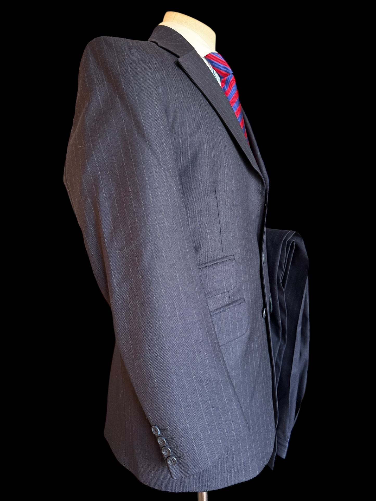 Pakeman Catto Carter Navy Chalk Stripe Suit 40L / W34” Pure Wool RRP £375