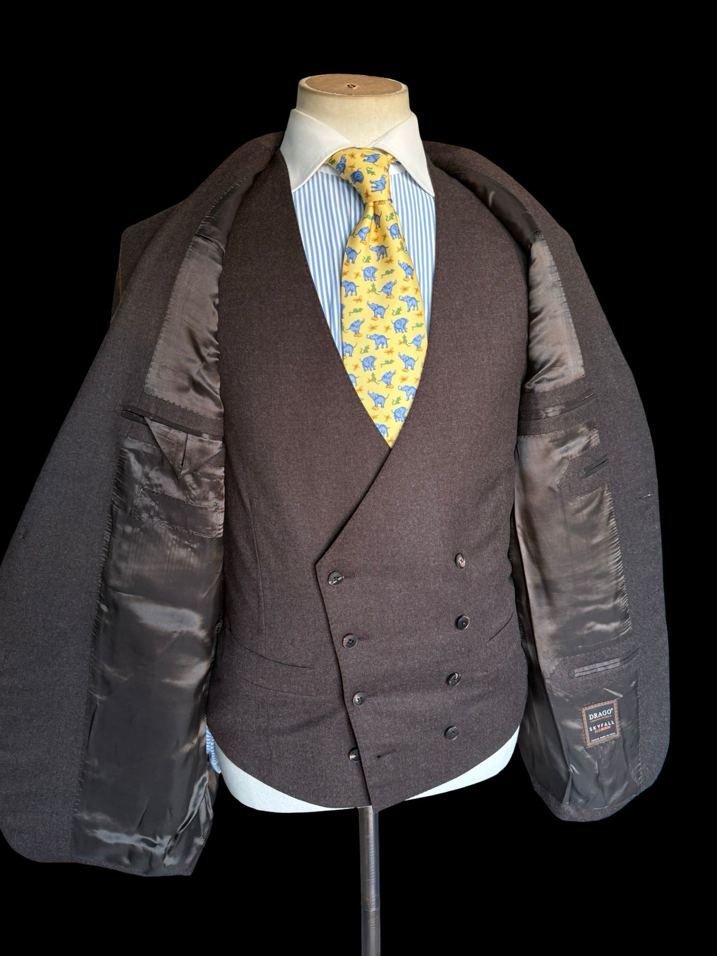 Bespoke Clements & Church 3PC Suit 39L/ W33L Drago Skyfall 007 Brown Flannel Wool