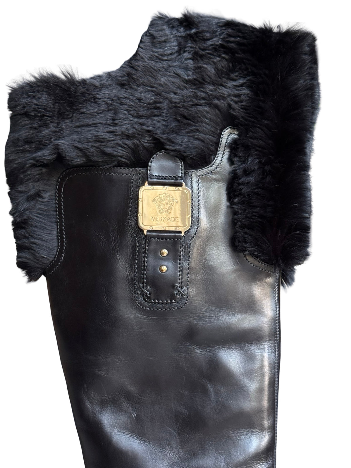 Vintage Versace Knee High Heels Size EU39 UK6 Fur Trim Vintage Rare