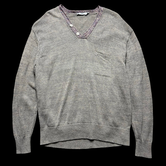 Inis Meain Linen Long Sleeve Henley Top Size XL Made In Ireland