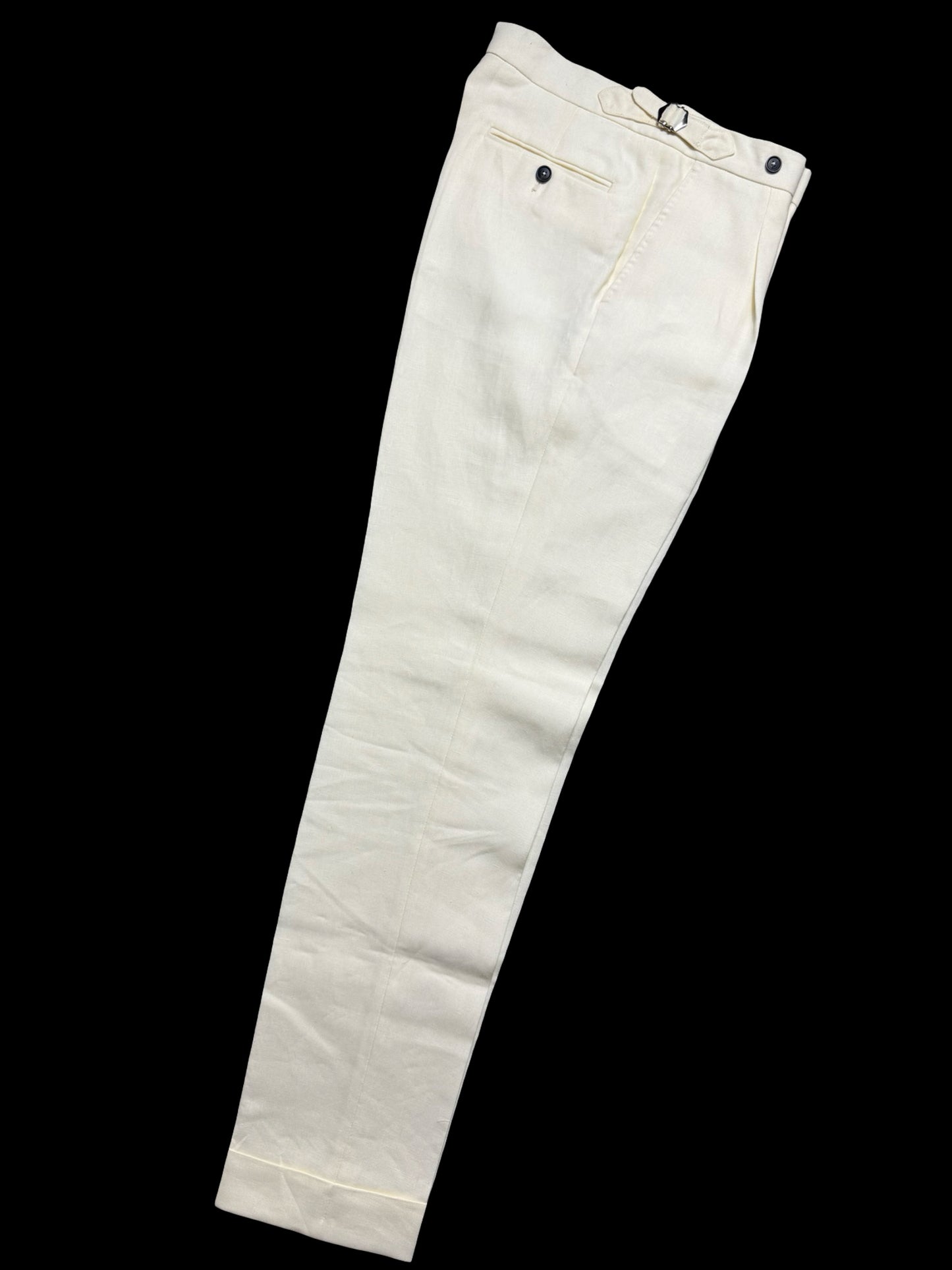 Natalino Single Pleat Ivory Irish Linen Trousers 30L Side Adjusters RRP £200