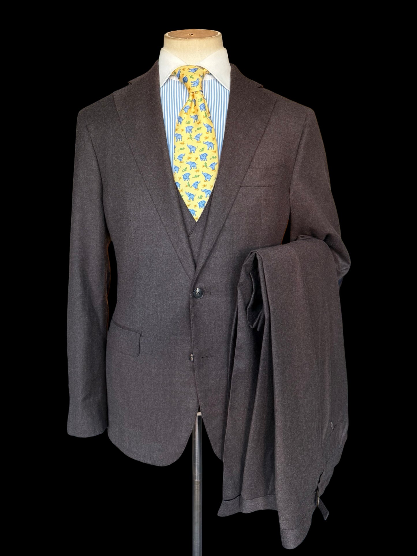 Bespoke Clements & Church 3PC Suit 39L/ W33L Drago Skyfall 007 Brown Flannel Wool