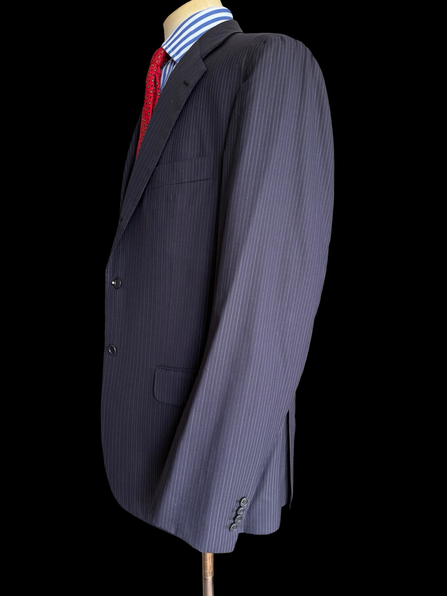 Kiton Navy Blue Pinstripe Suit 44L / W38L Blanc Blu Super 180’s Wool 2 Roll 3 14 Micron