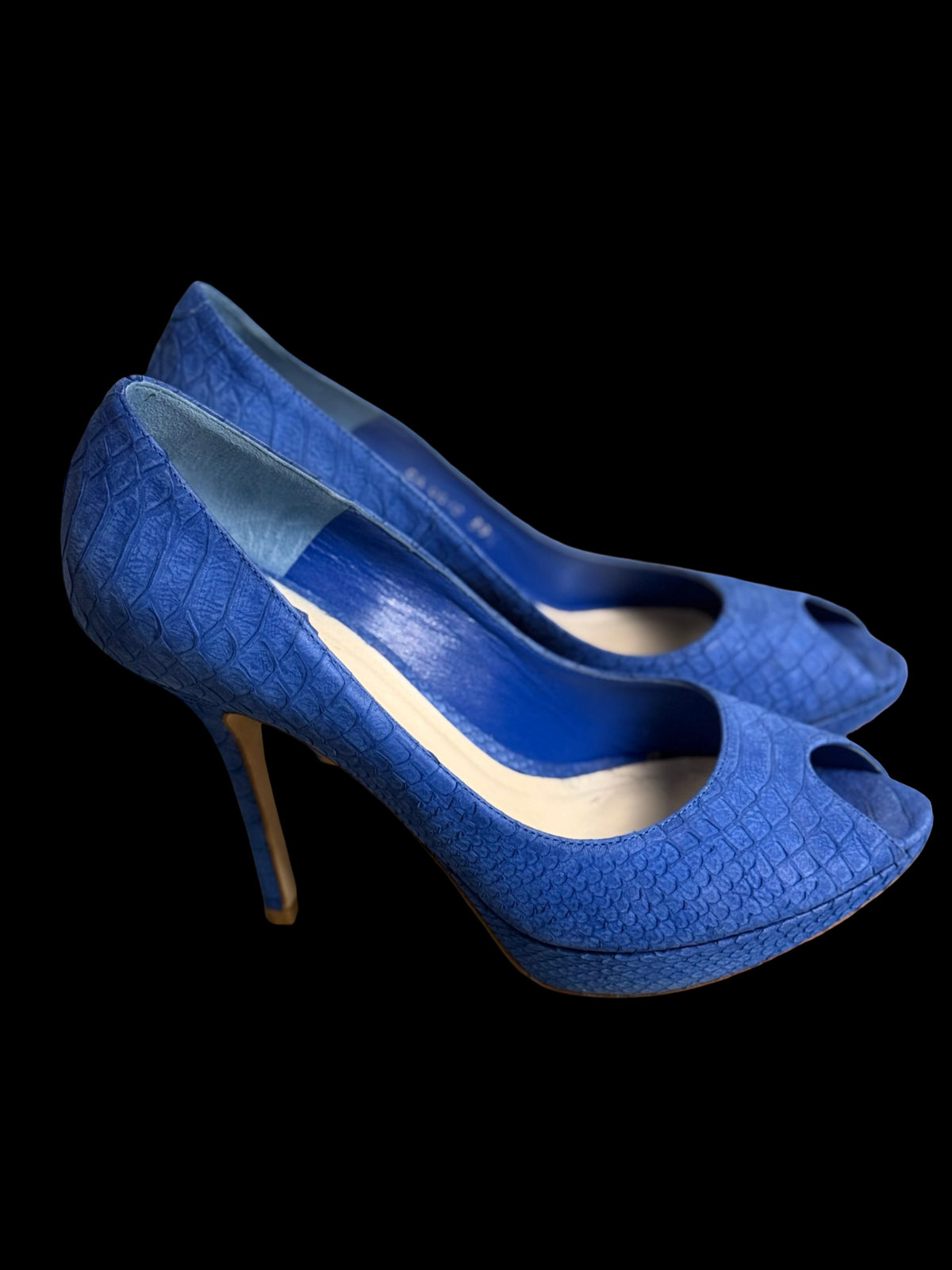 Christian Dior Blue Python-Embossed Leather Peep-Toe Heels EU39.5 UK6.5