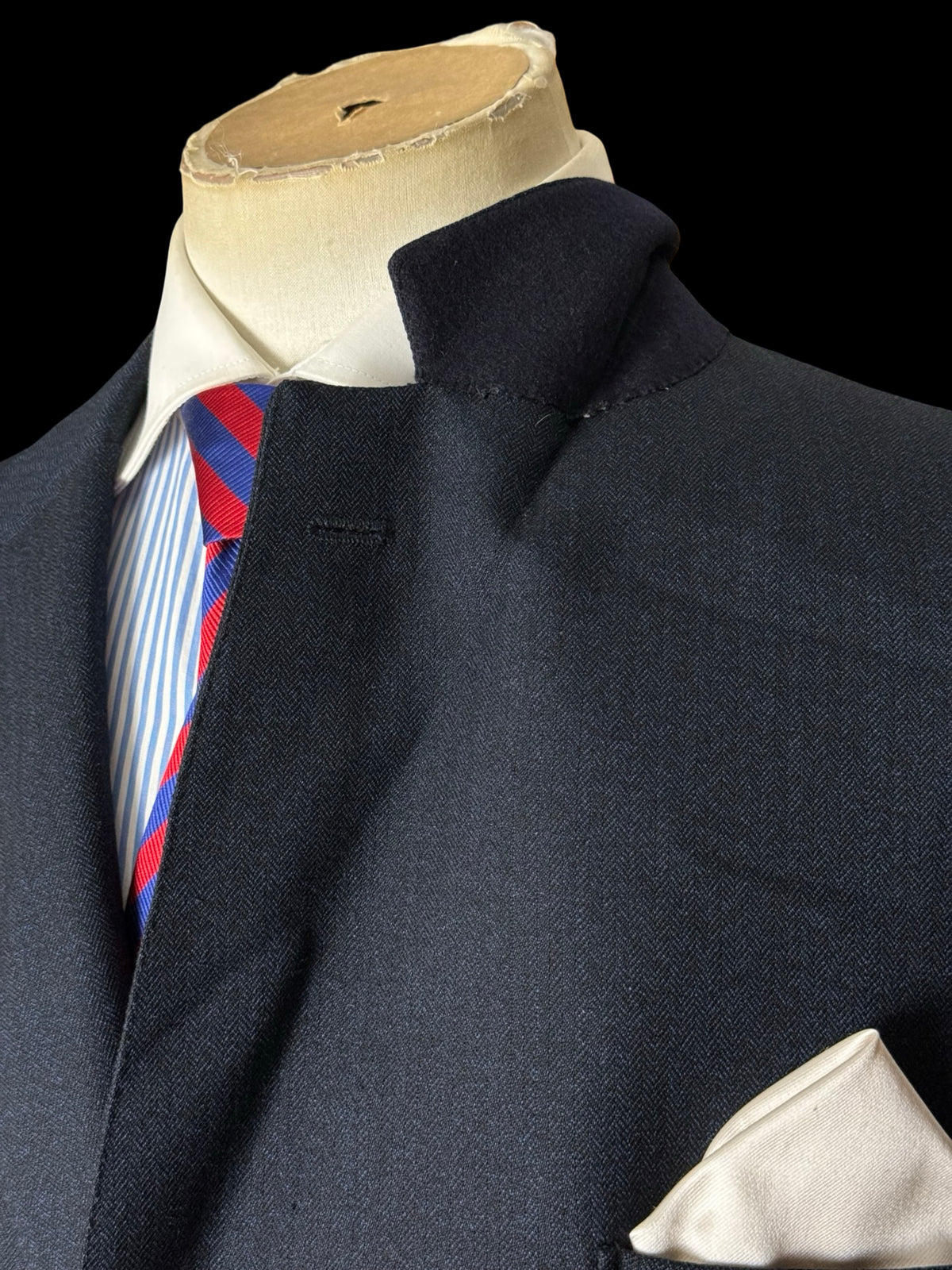 Vintage 1970’s Aquascutum Navy Herringbone Wool Suit 44L / W36”