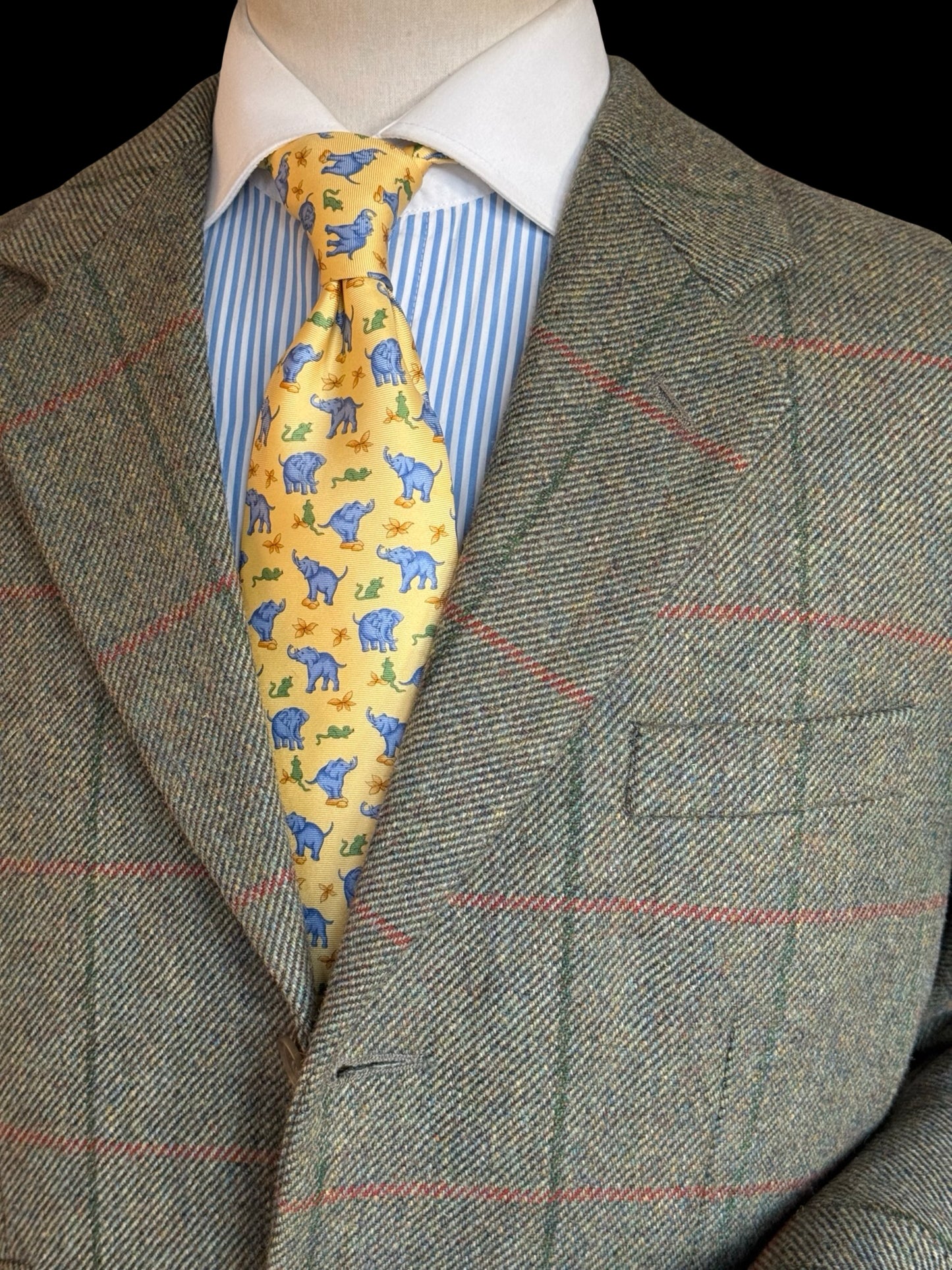 Vintage Bespoke Tweed Suit 40R / W34L Green Orange Overcheck Country