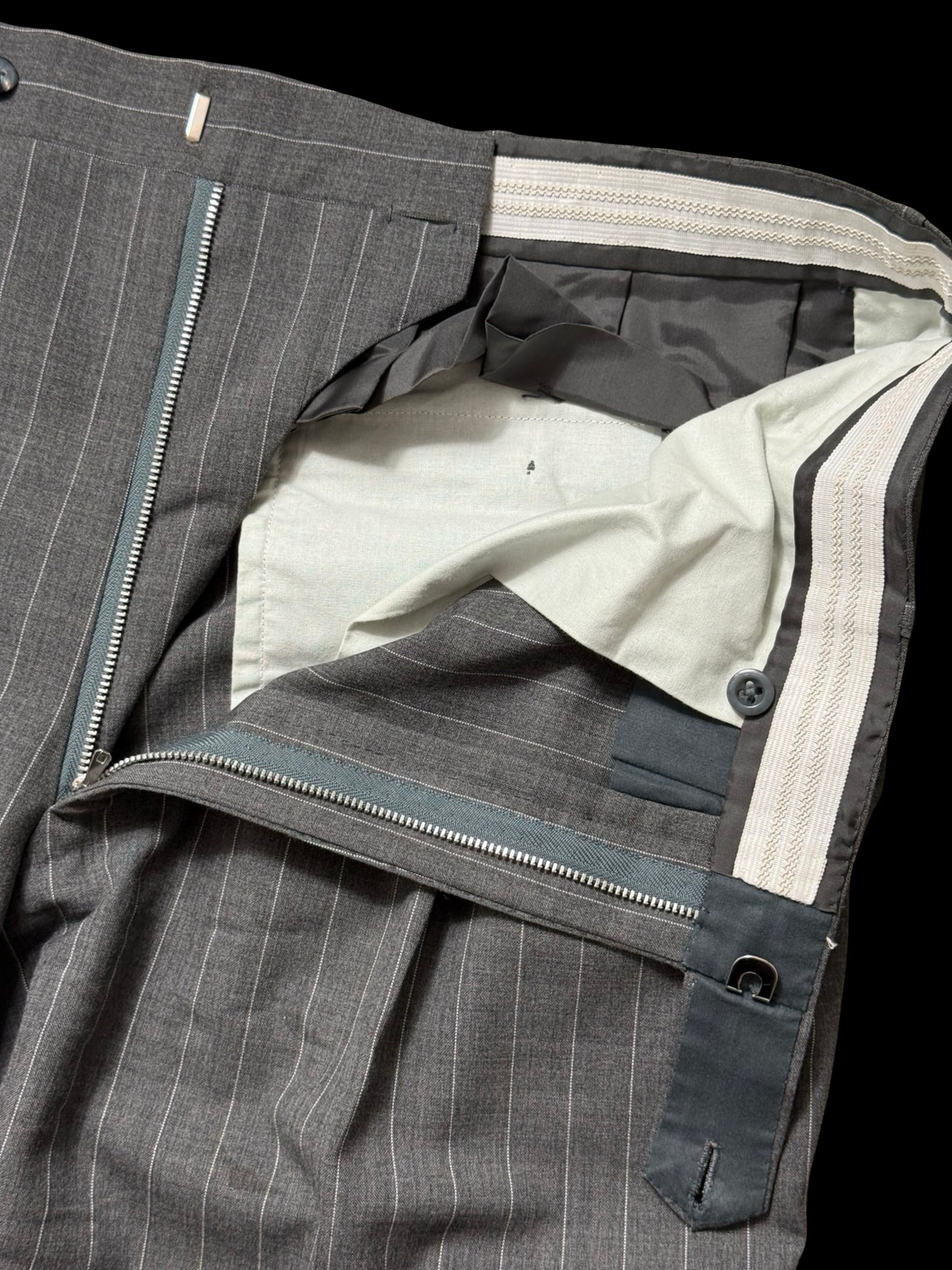 Bespoke Kilgour Light Grey Pinstripe Suit 42L/W38L Lightweight Savile Row 2roll3 - 2X TROUSERS