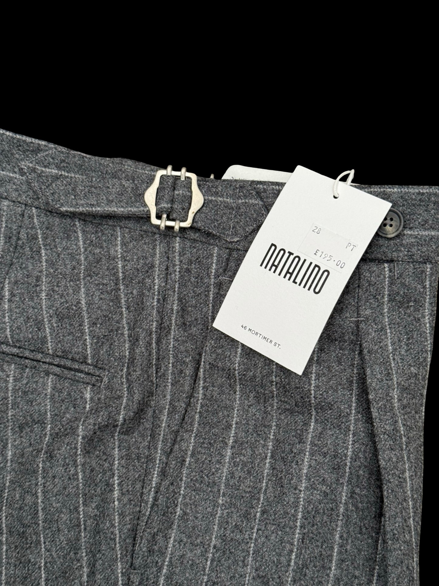 BNWT Natalino Pleat Front Trousers W28” Light Grey Flannel Wool Chalk Stripe RRP £195