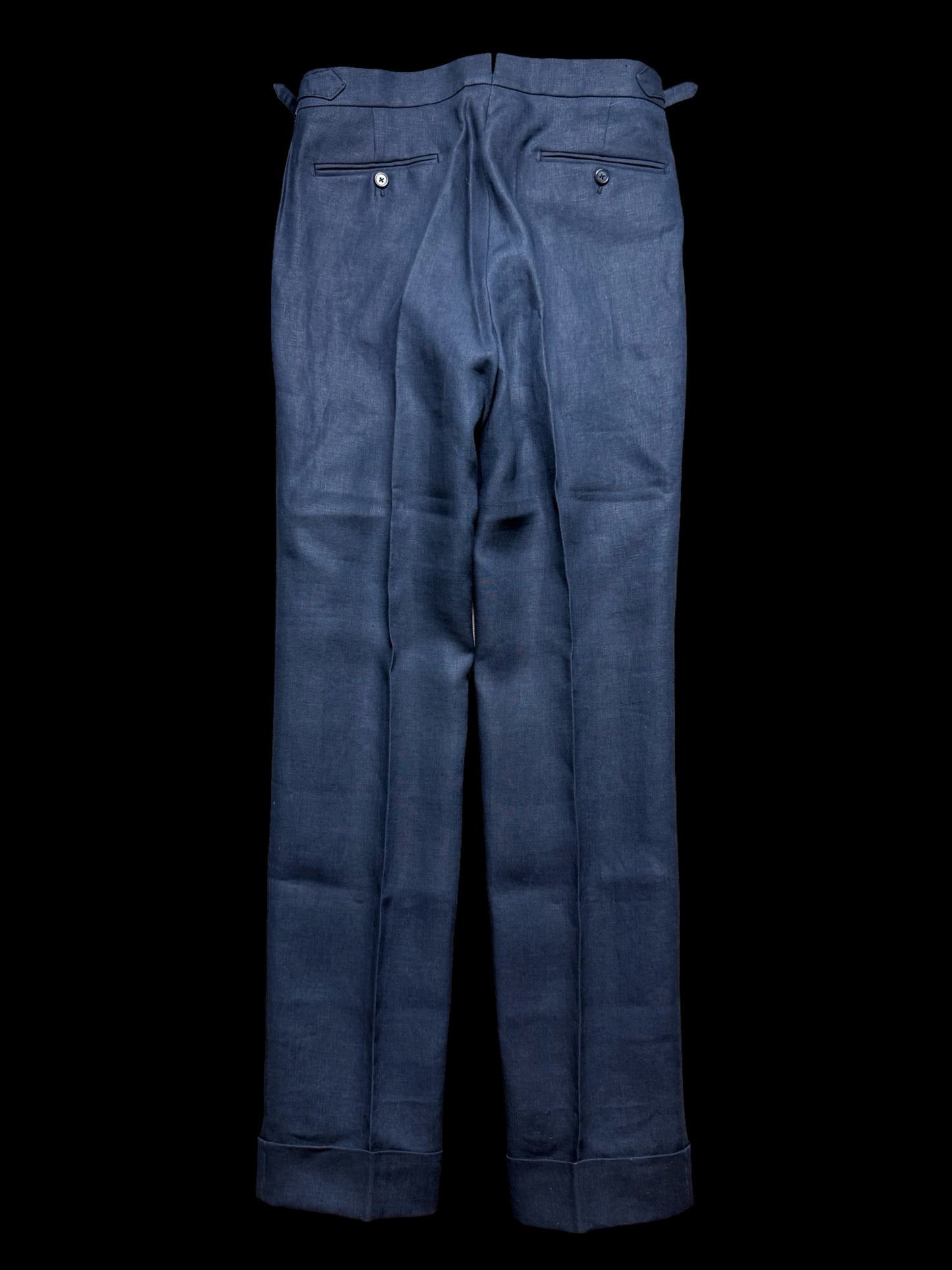 Natalino Single Pleat Navy Irish Linen Trousers W30R Side Adjusters RRP £200