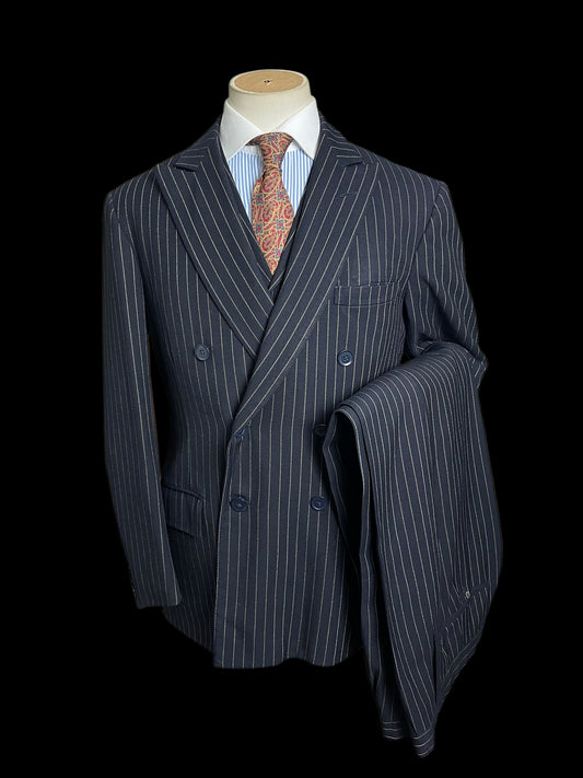 Bespoke Sandon & Co Savile Row 3pc Suit 40R / W34” Navy Chalkstripe 1960’s