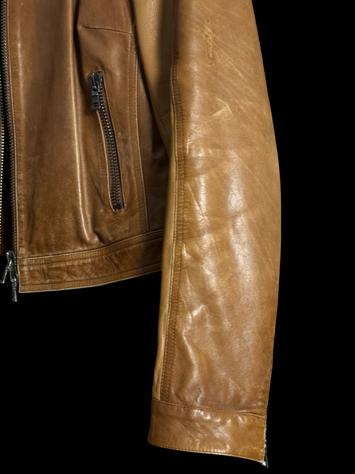Vintage Womens Prada Racer Leather Jacket IT46 Light Brown