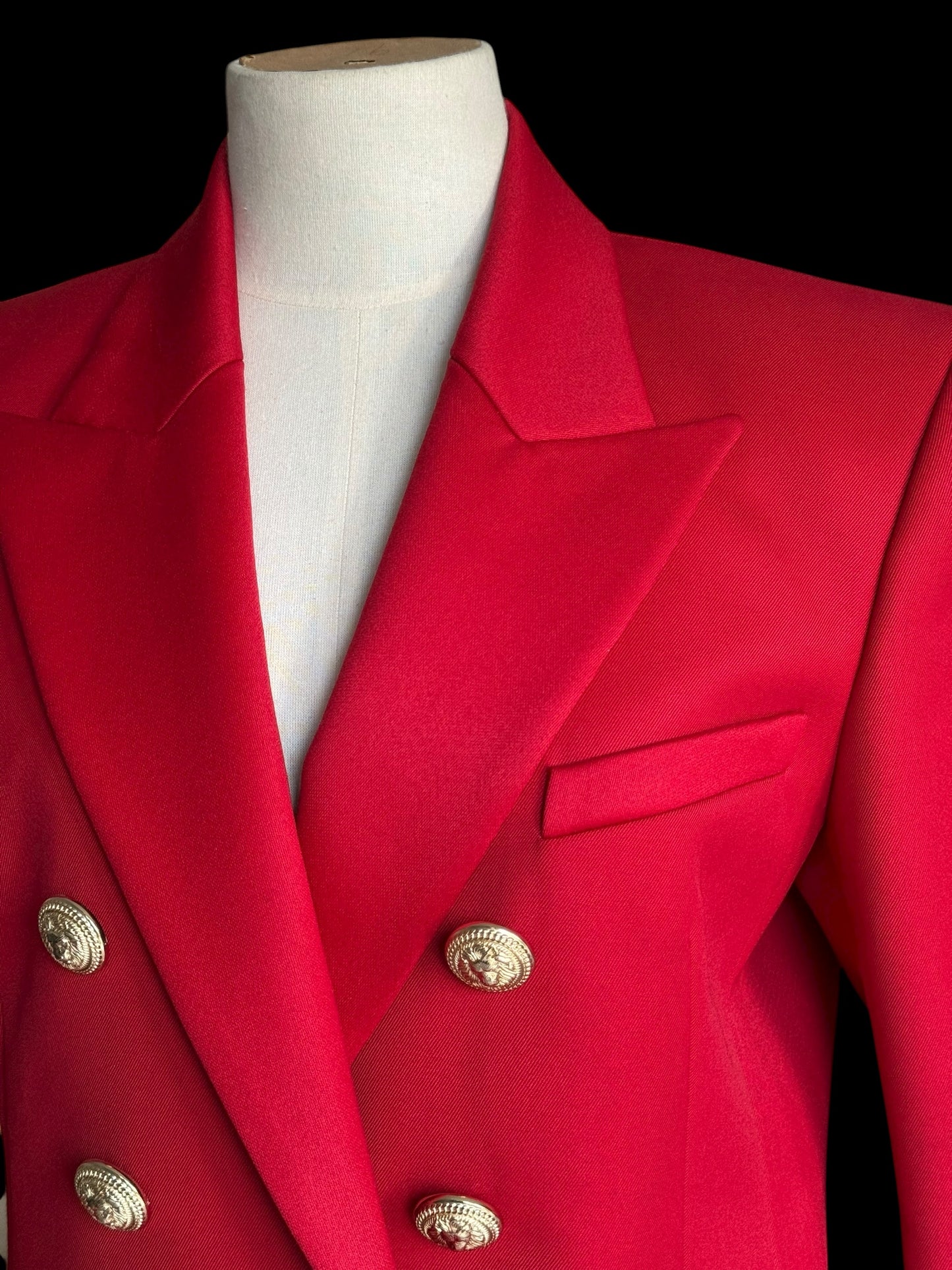 Balmain Double Breasted Red Wool Fitted Jacket Size 44 Gold Buttons RRP £2000