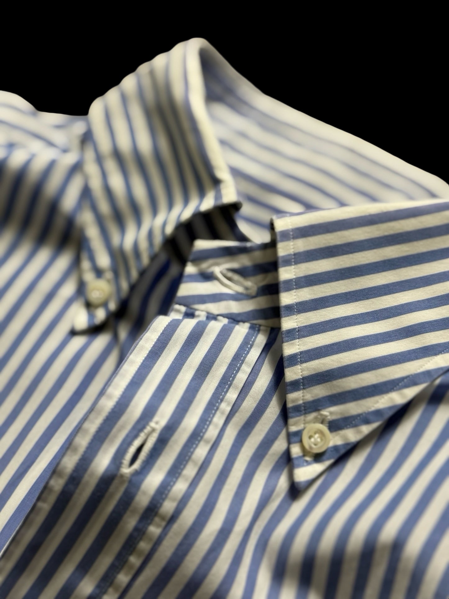 Anglo Italian Striped Button Down Shirt Size 15.5” Light Blue & White Hand Made
