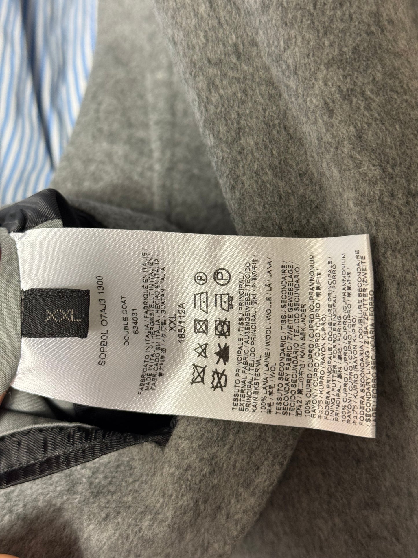 Men’s Brioni Grey Overcoat XXL Flannel Wool Unlined