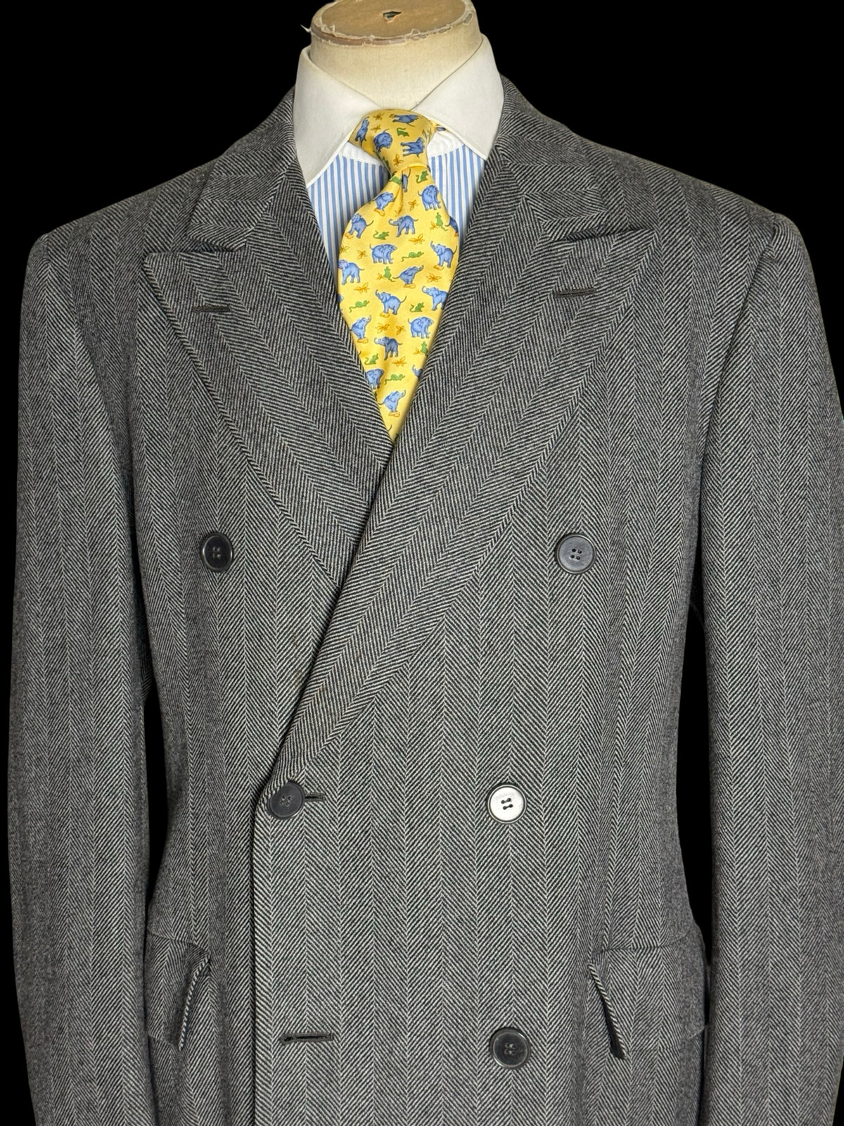 Vintage Chester Barrie Savile Row Double Breasted Herringbone Overcoat 42L
