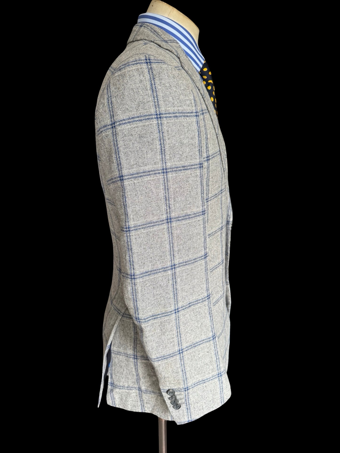 Suit Supply Lazio Wool Silk Linen Suit 38R / W36” Grey Blue Check