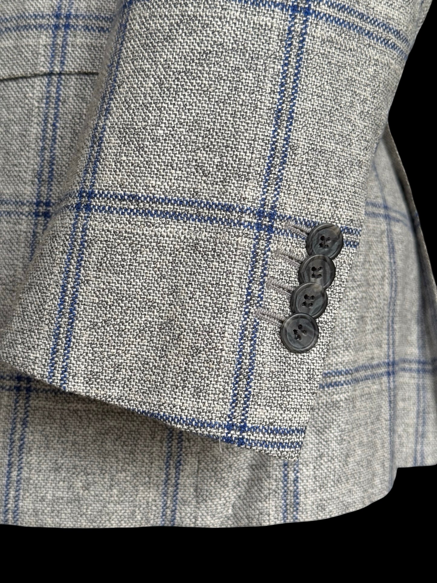 Suit Supply Lazio Wool Silk Linen Suit 38R / W36” Grey Blue Check