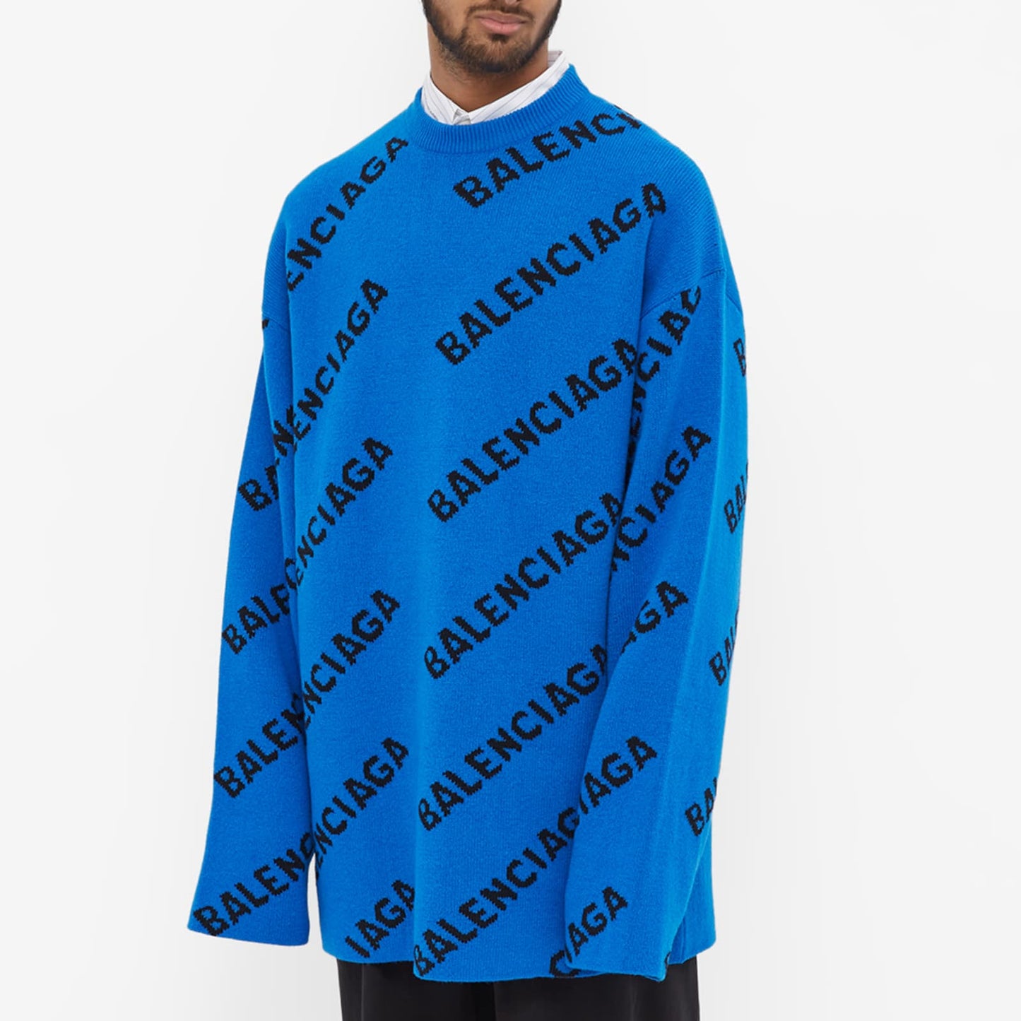 BNWT Balenciaga Oversized Wool Intarsia Logo Jumper Size Large Blue RRP £975