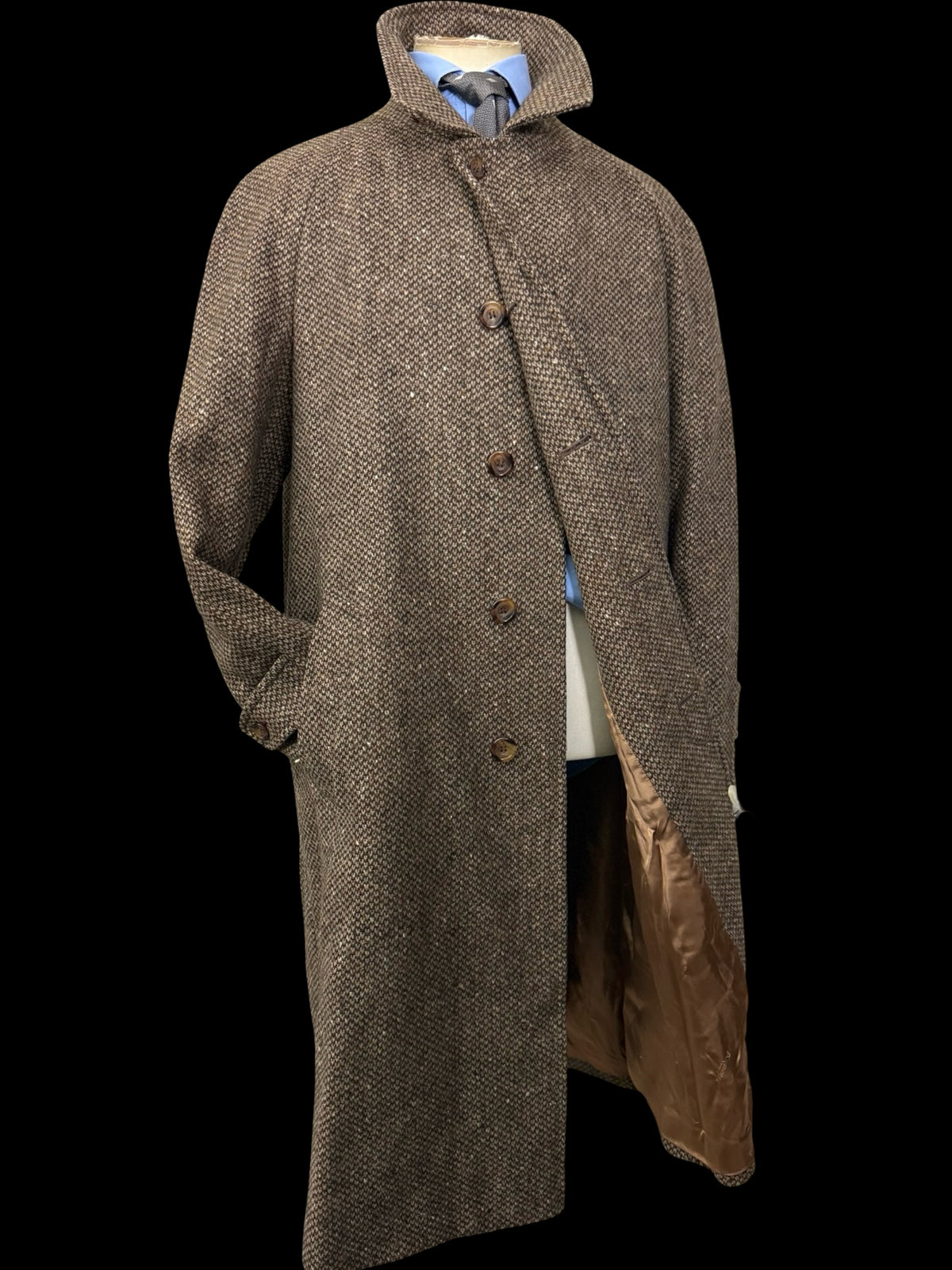 Vintage Mens Aquascutum Tweed Raglan Balmacaan Coat Size 40R Brown Flecked