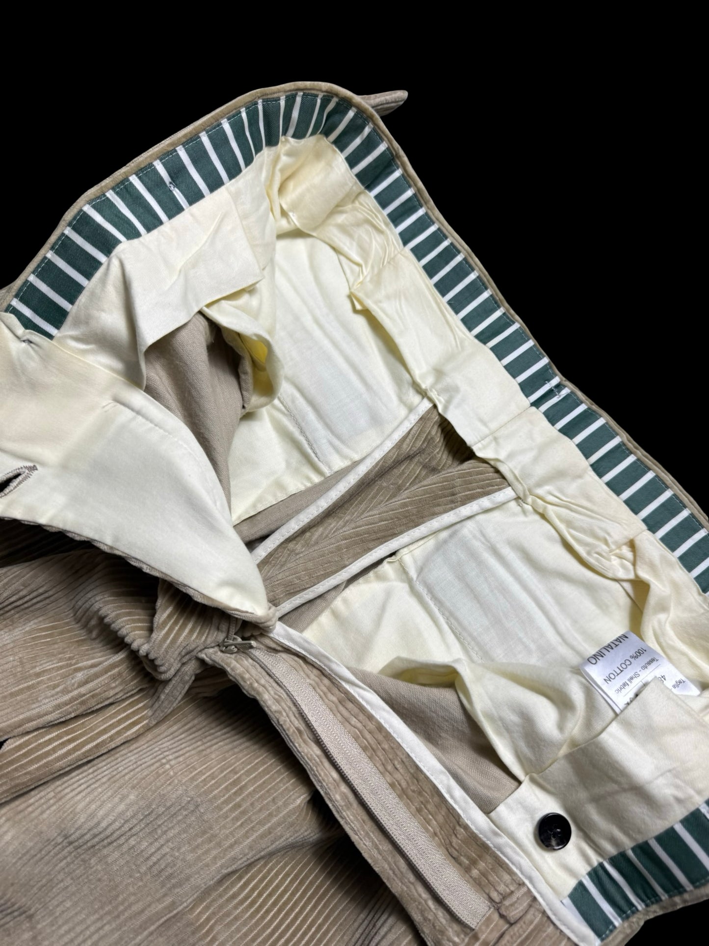 Natalino Beige Corduroy Pleat Front Trousers W32S RRP £185