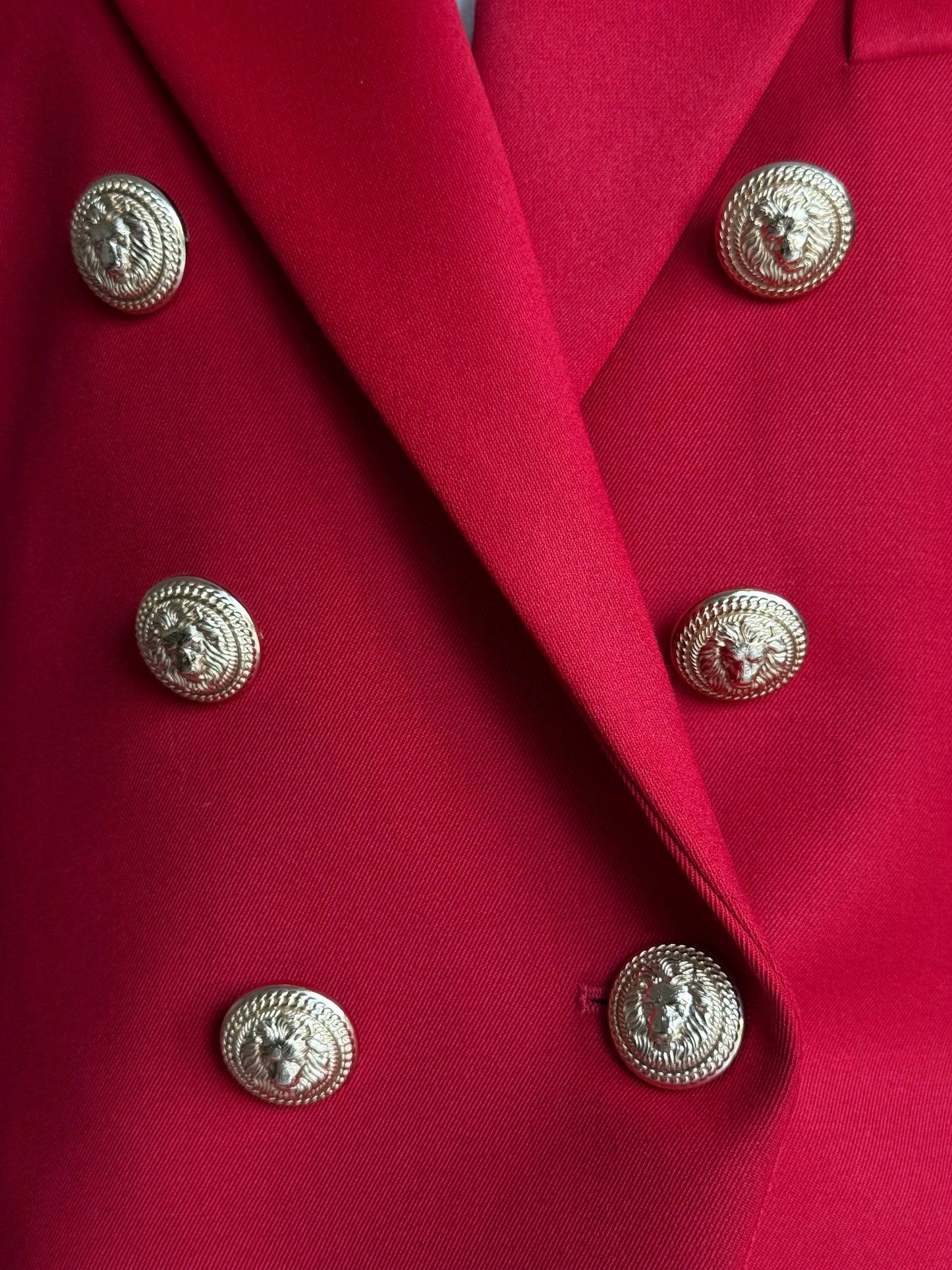 Balmain Double Breasted Red Wool Fitted Jacket Size 44 Gold Buttons RRP £2000