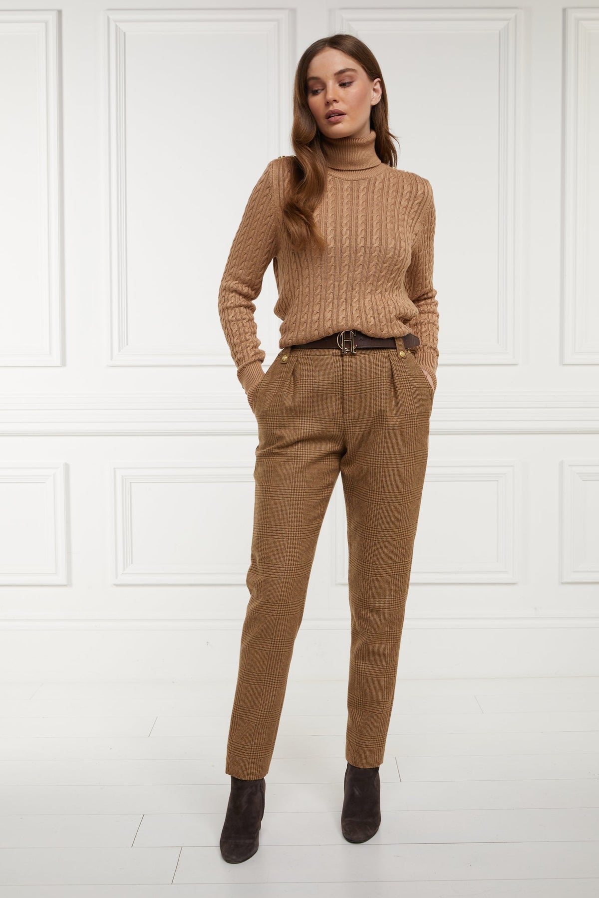 Holland Cooper Tawny Tweed Peg Trousers UK 14 High Waisted RRP £299