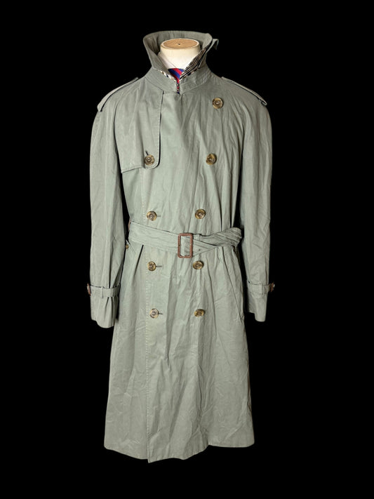 Vintage Men’s Aquascutum Sage Green Belted Trench Coat Size 42” Made In England