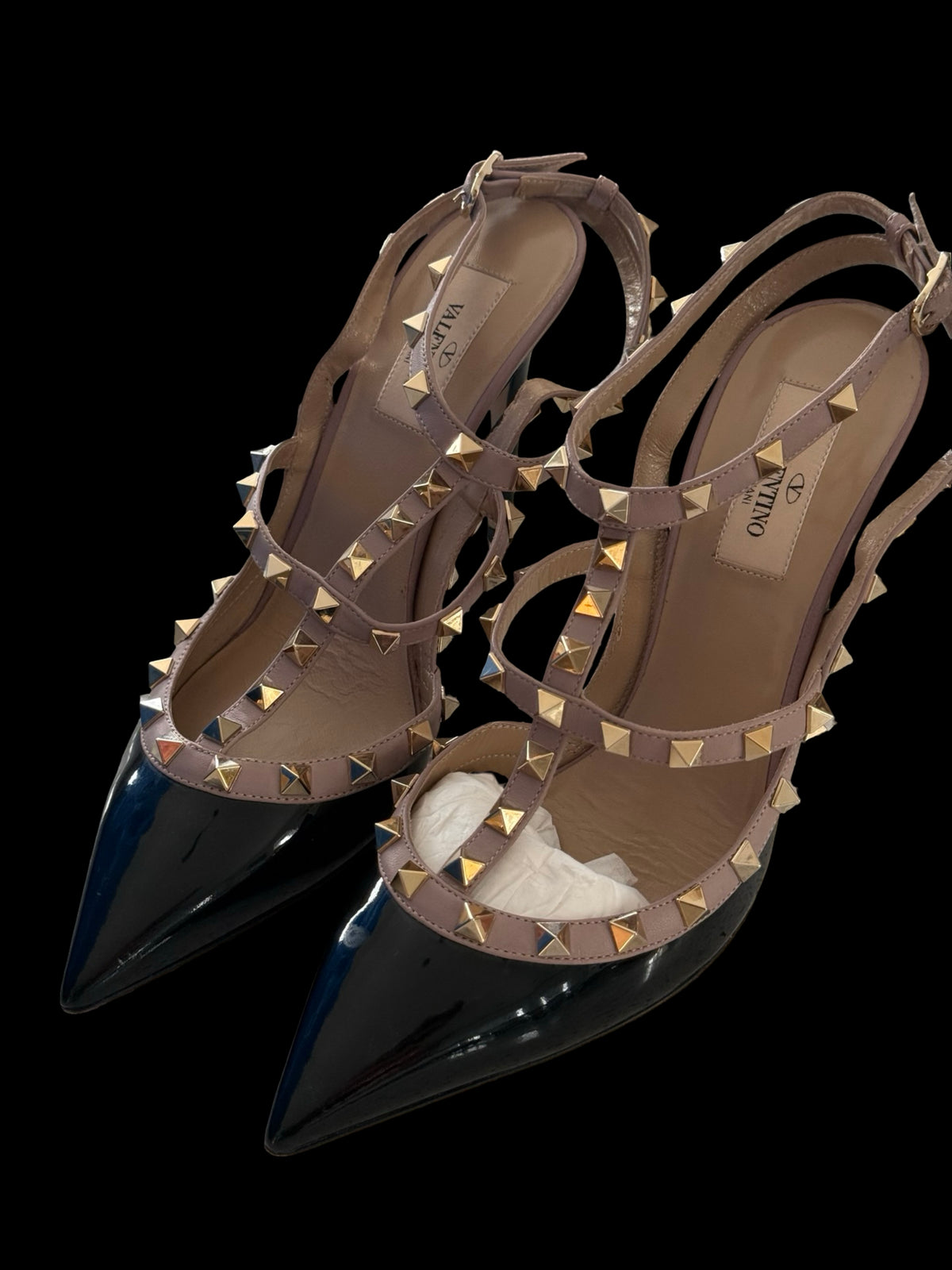 Valentino Garavani Rockstud Ankle Strap Heels Size EU39.5 UK6.5 Black/Nude