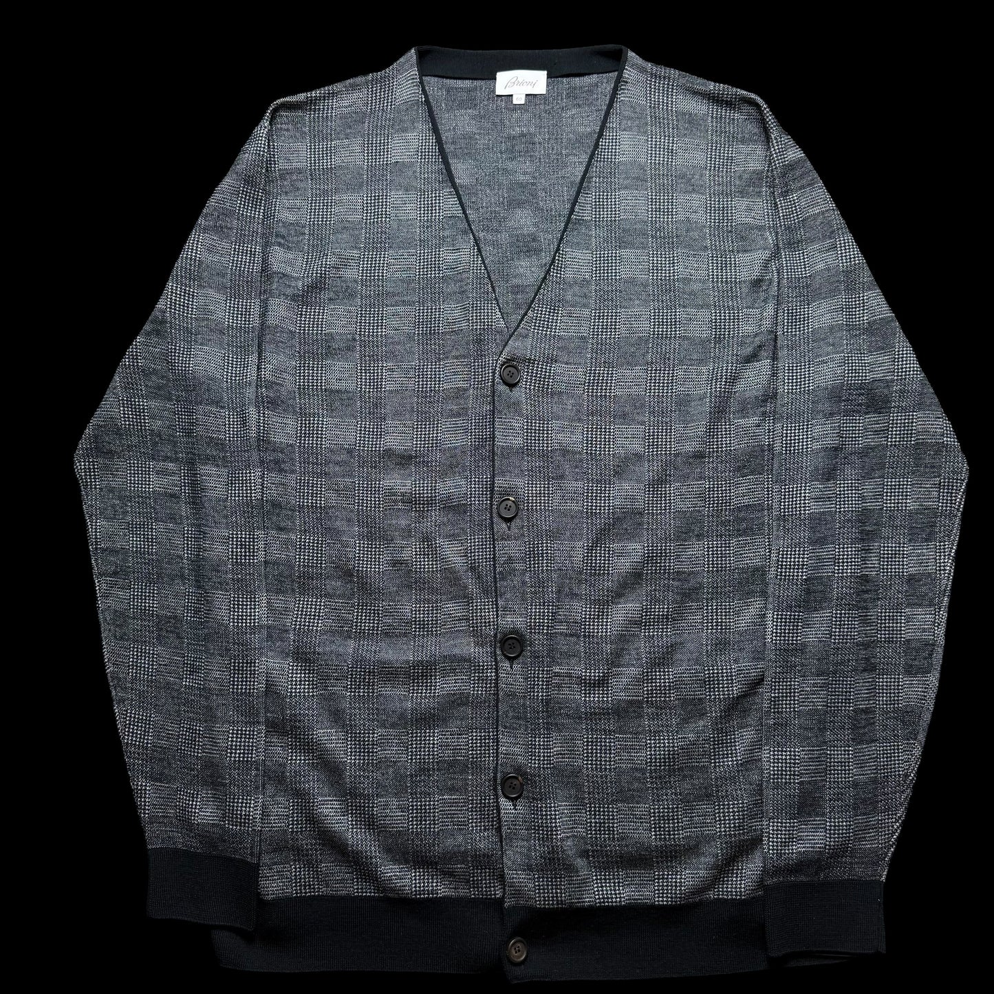 Men’s Brioni Wool & Silk Cardigan Size 60 Grey Pockets Prince Of Wales Check
