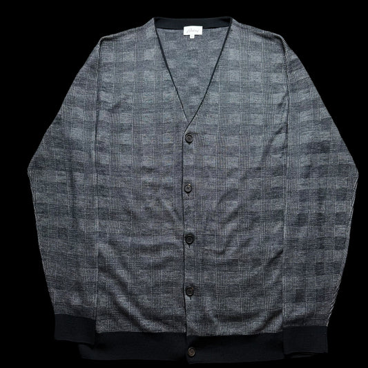Men’s Brioni Wool & Silk Cardigan Size 60 Grey Pockets Prince Of Wales Check