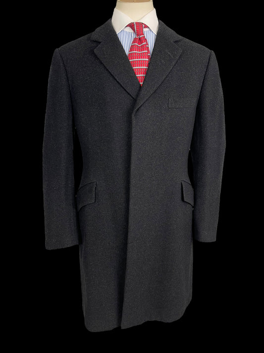 Jasper Littman Savile Row Dark Grey Overcoat 42R Made To Measure Tailored Formal