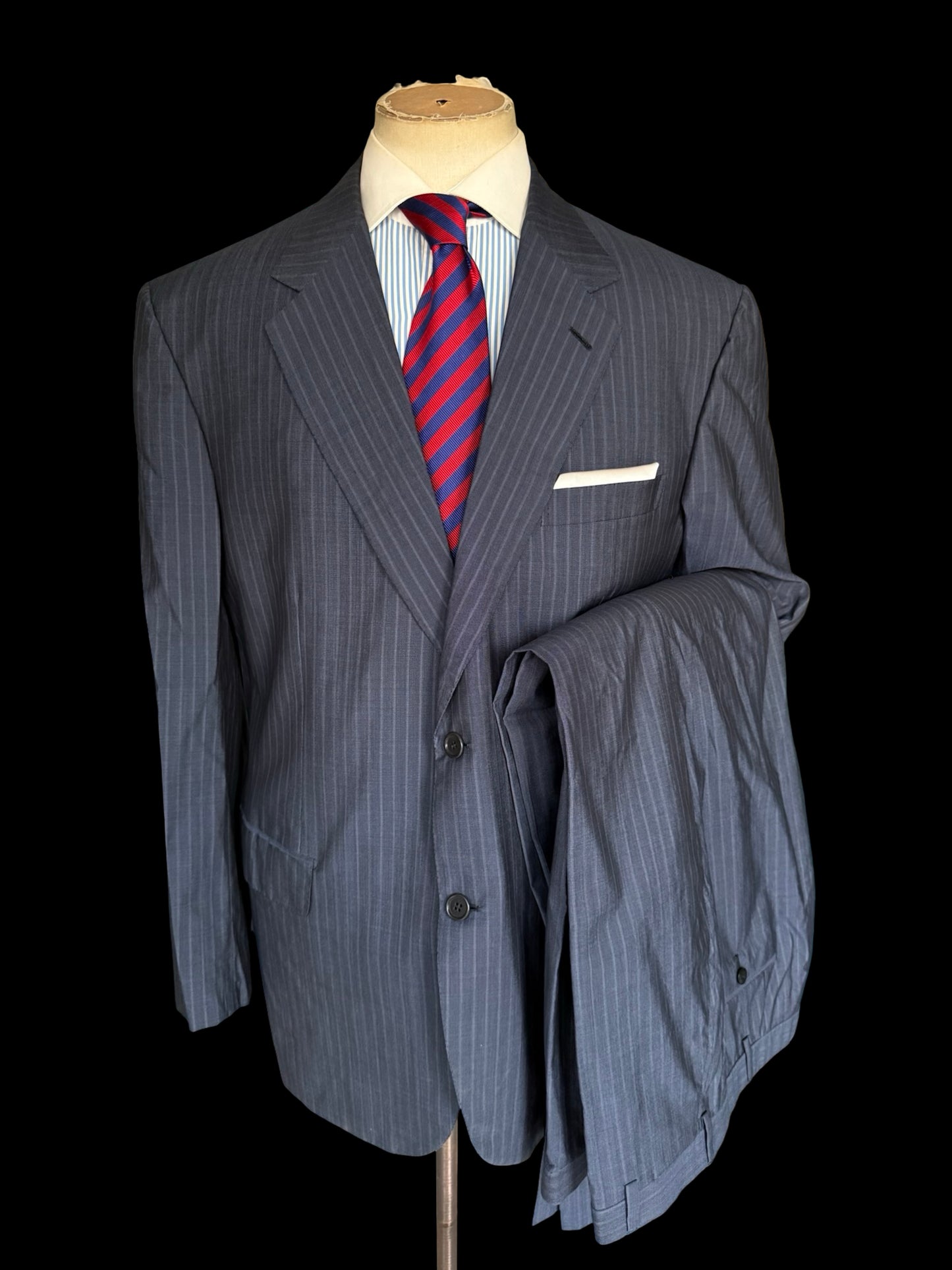 Brioni Navy Pinstripe Senato Suit 48R / W40R Wool Silk RRP £4k