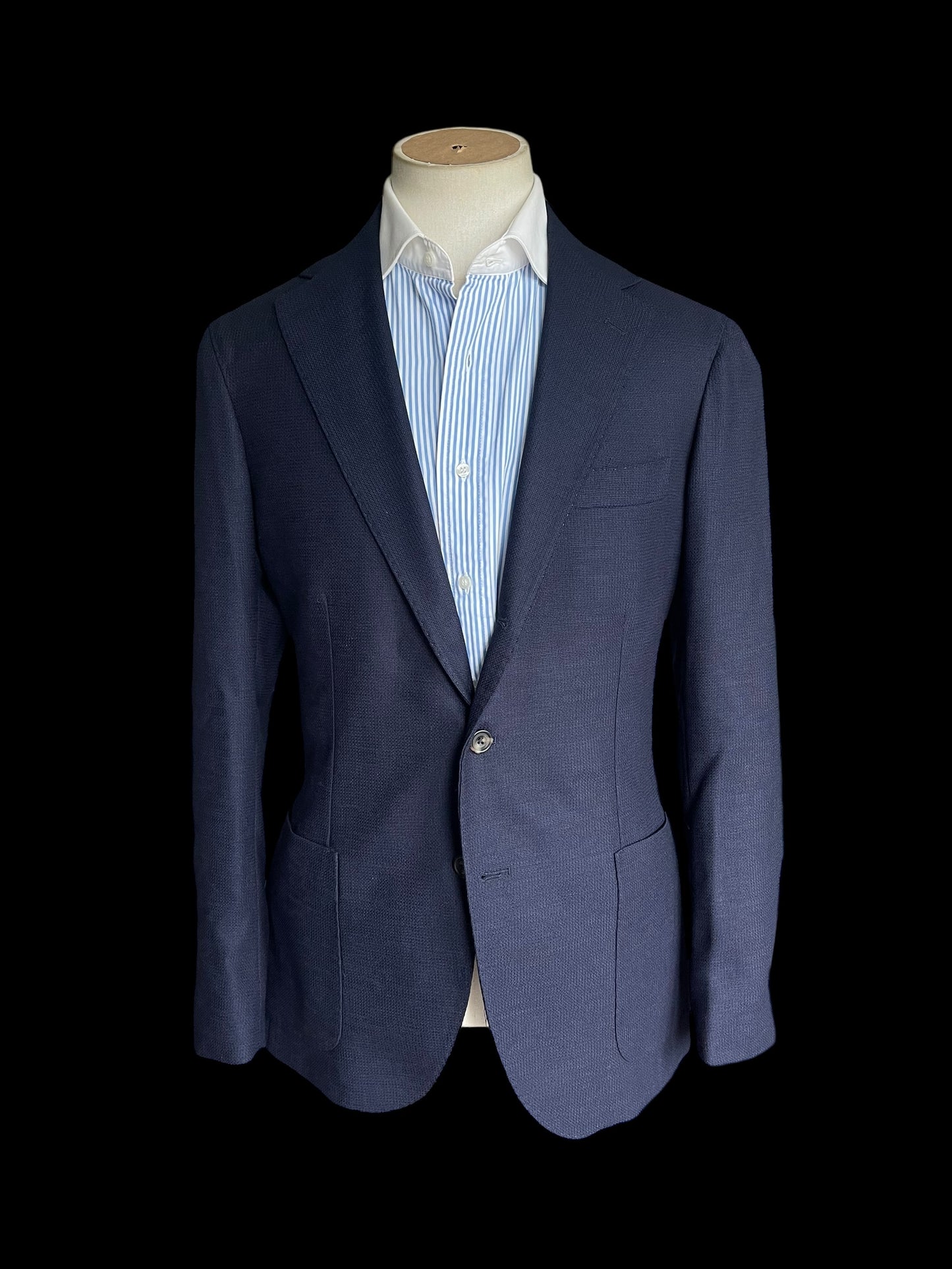 Natalino Sport Jacket 38” Mock Leno Hopsack Wool Navy Blue RRP £470