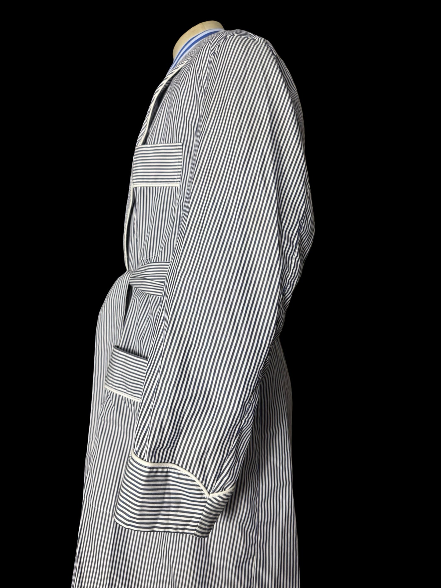 Turnbull & Asser Dressing Gown Size L Navy & White Poplin Cotton RRP £350