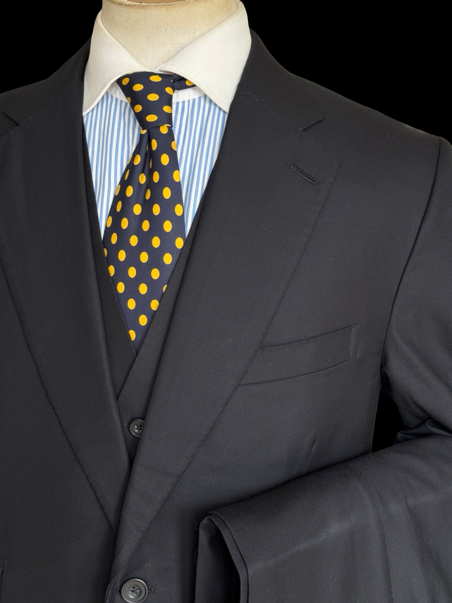 Savile Row Bespoke Cad & Dandy 3PC Black Suit 44L / W42R