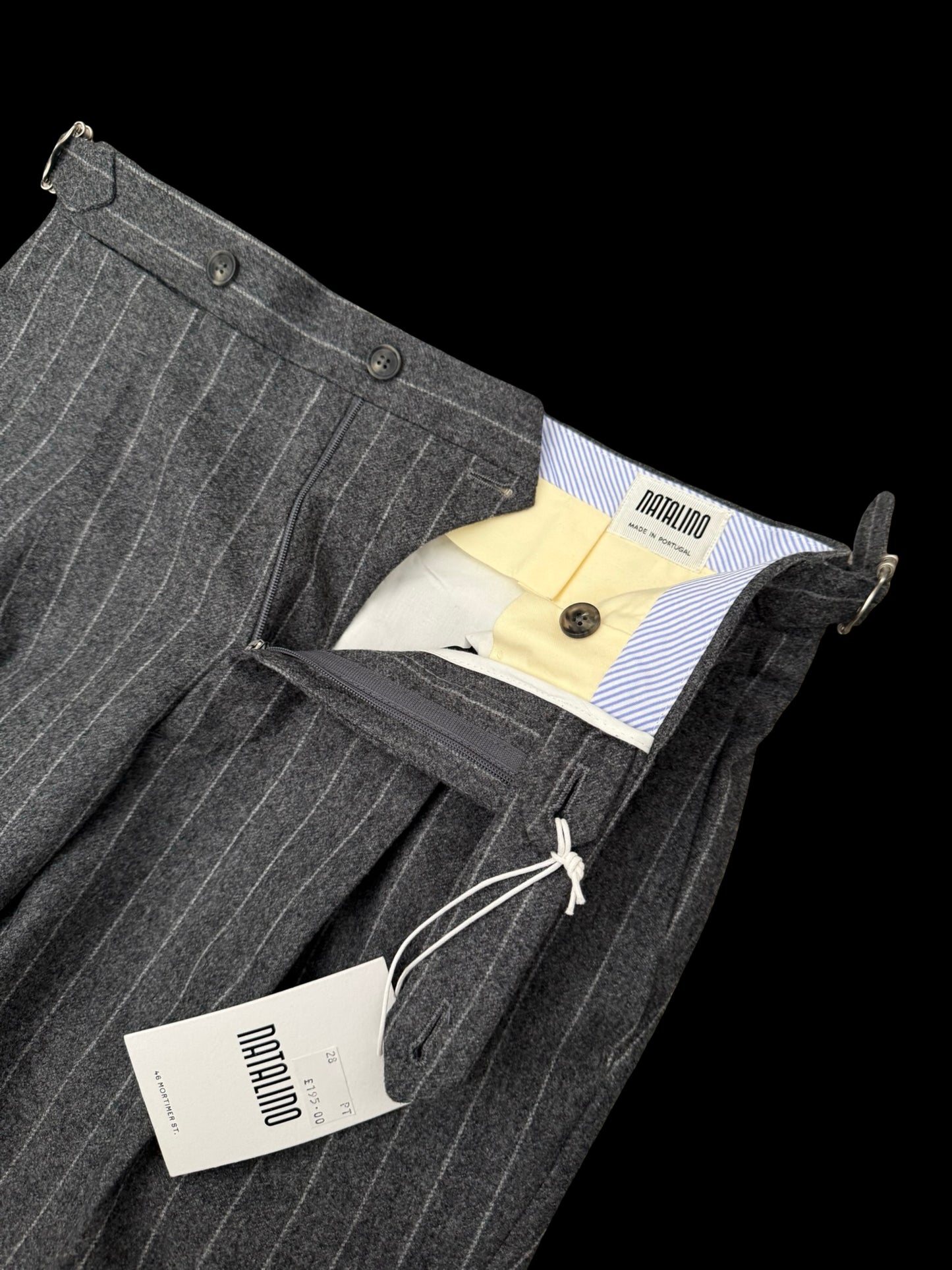 BNWT Natalino Pleat Front Trousers W28” Light Grey Flannel Wool Chalk Stripe RRP £195